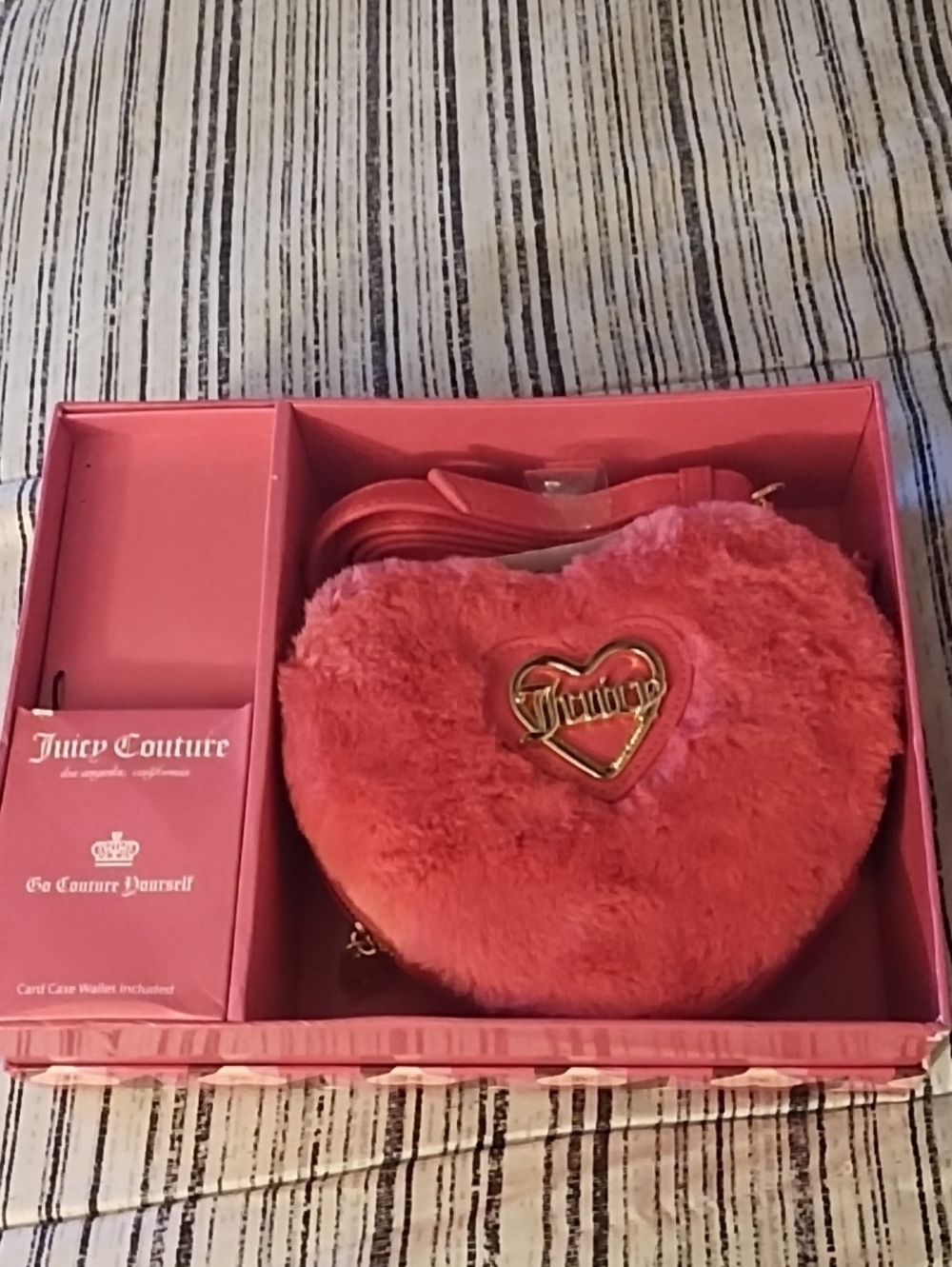 Juicy Couture Coral Pink Heart Plush Crossbody Bag